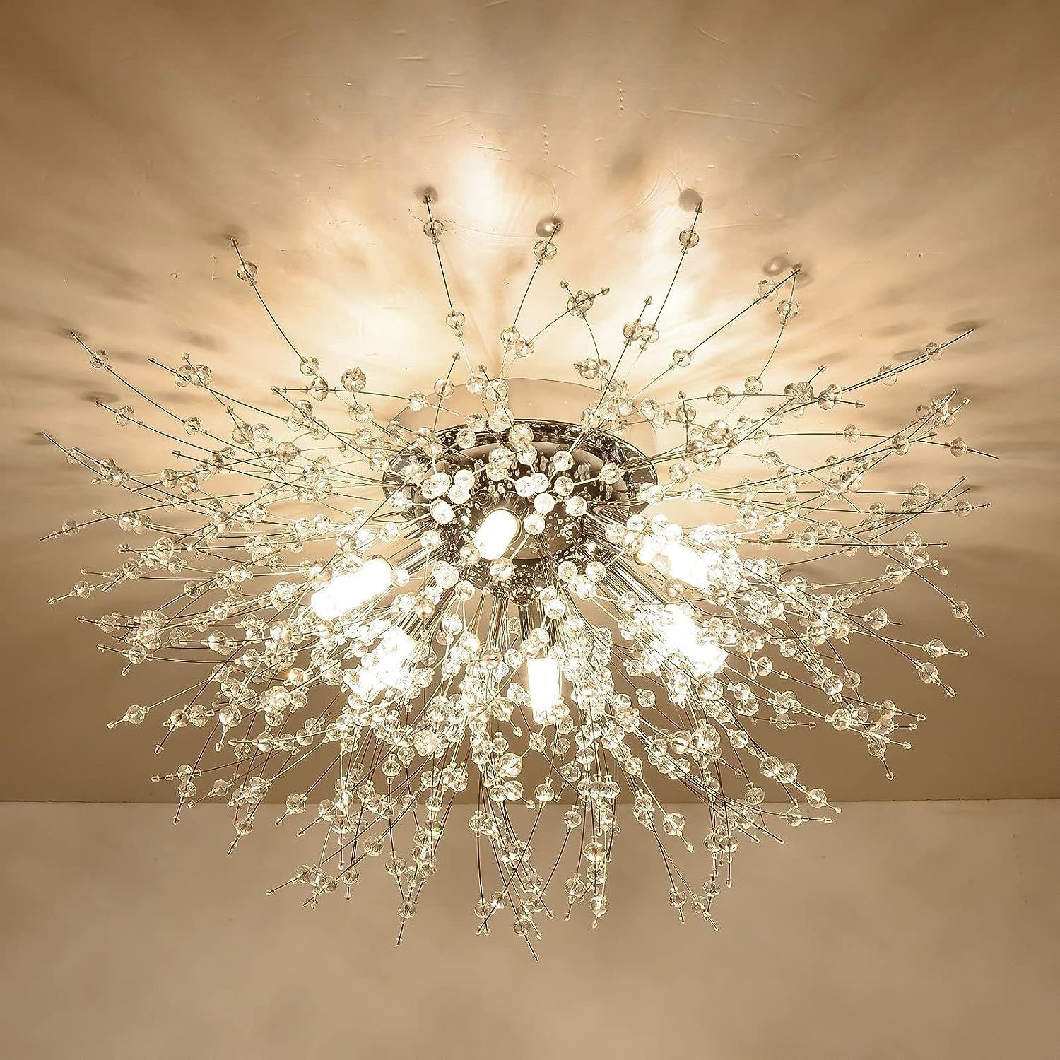 Golden Crystal Flush Mount Ceiling Light