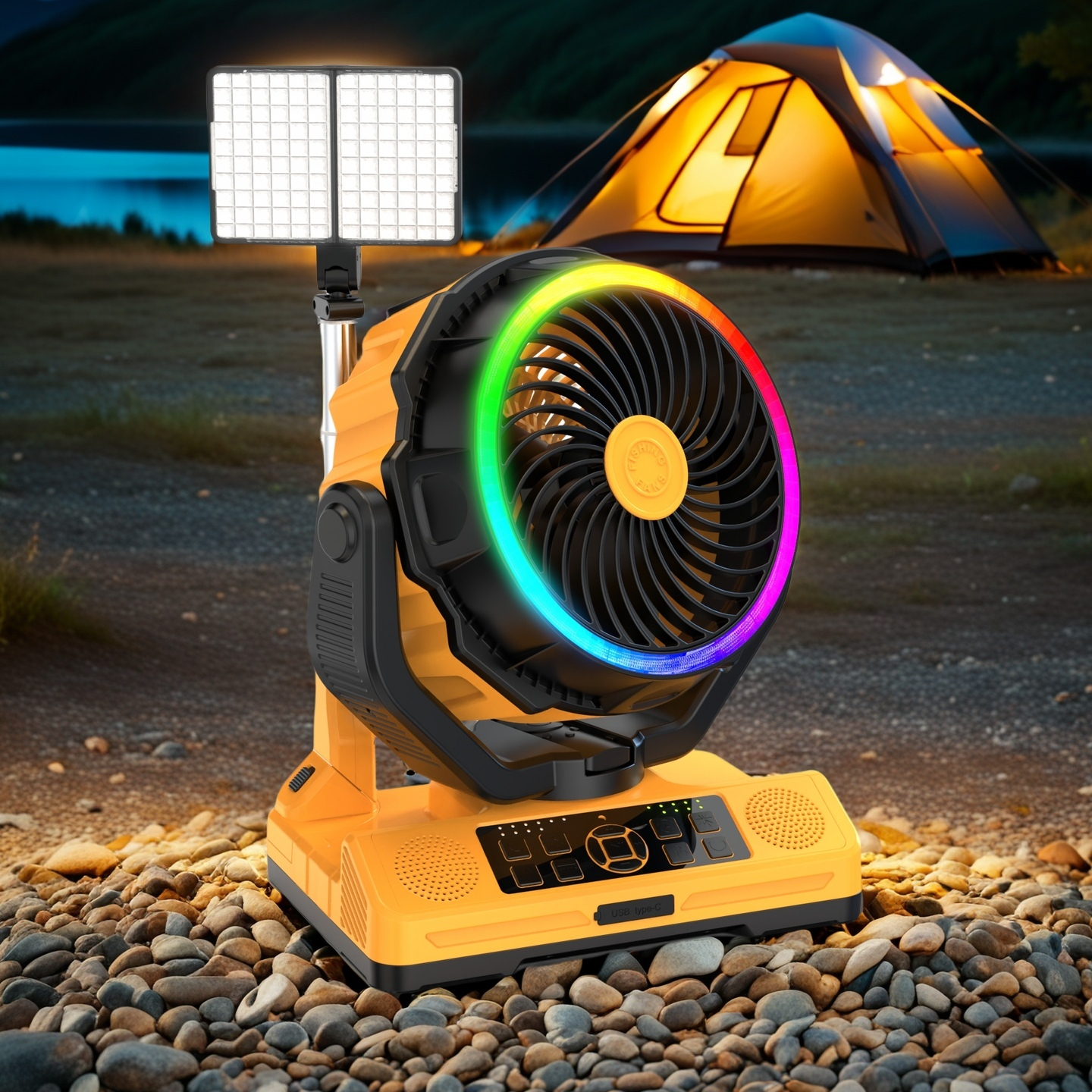 Rackora Pro F31 portable rechargeable fan with speaker and light