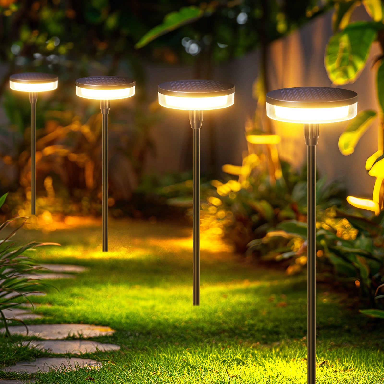 Solar lawn lights for pathway and perimeter security
