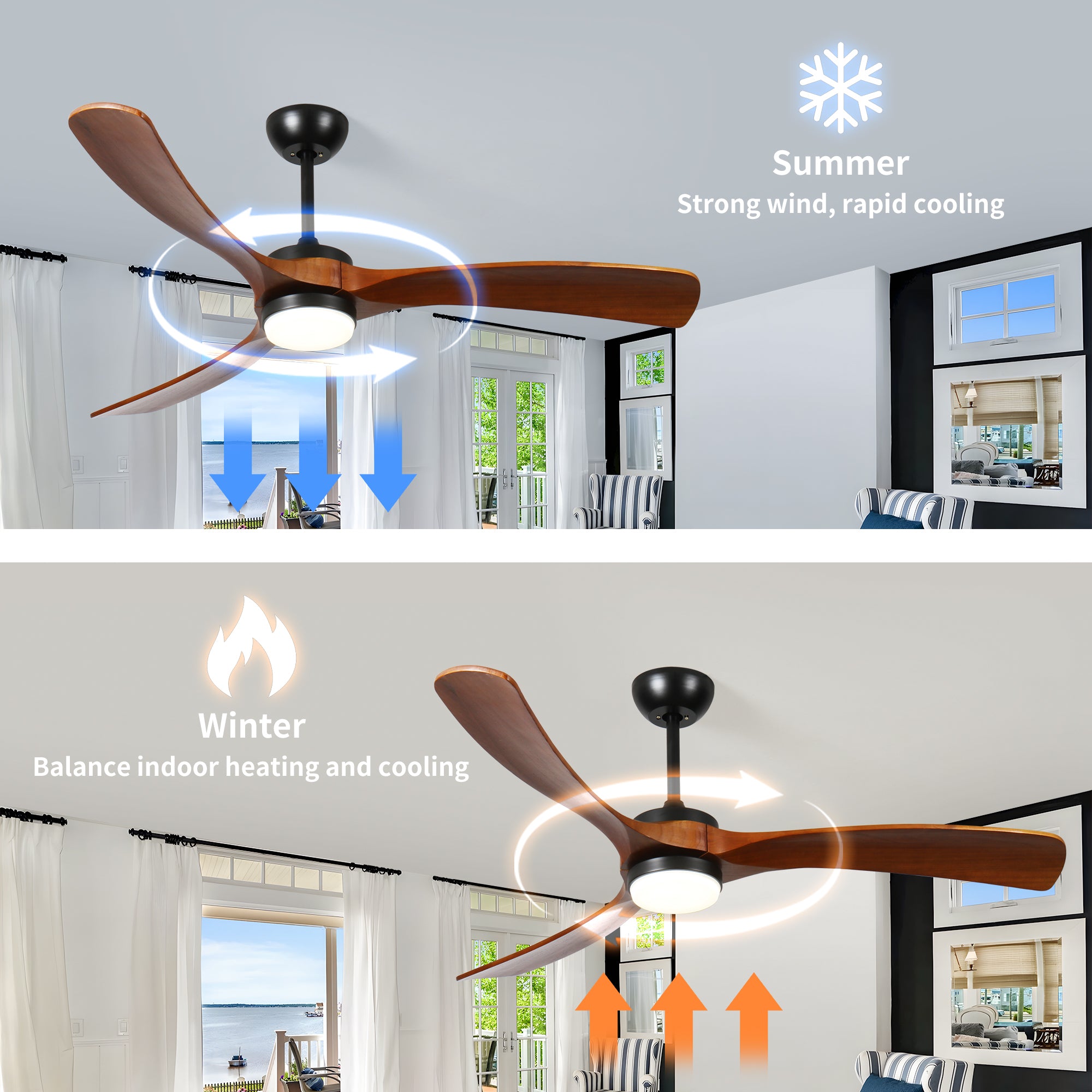 Bedroom setting with walnut fan