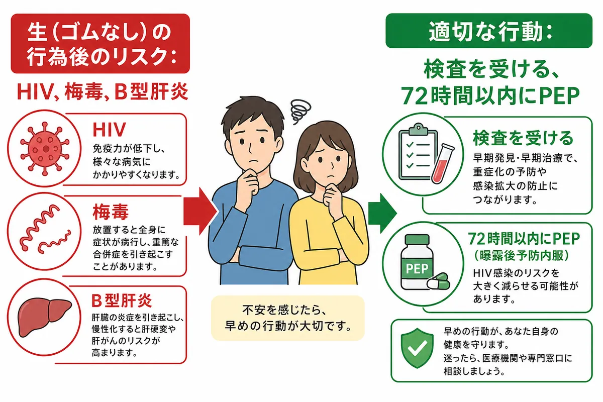 風俗で生（ゴムなし）の行為をした後に考えられる感染リスク