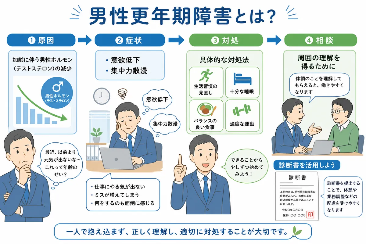 上司や同僚にどう説明する？男性更年期障害を正しく理解してもらう伝え方