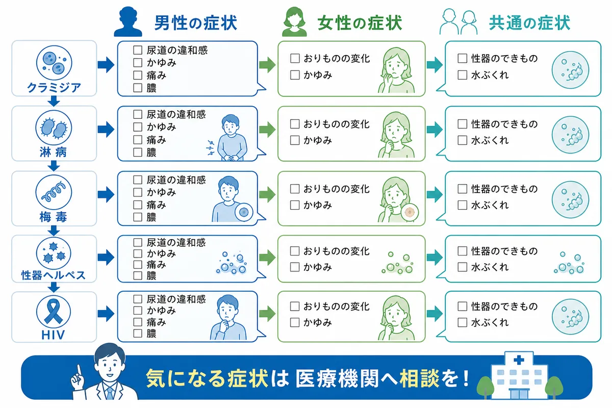 主な性病の種類と特徴、潜伏期間の一覧