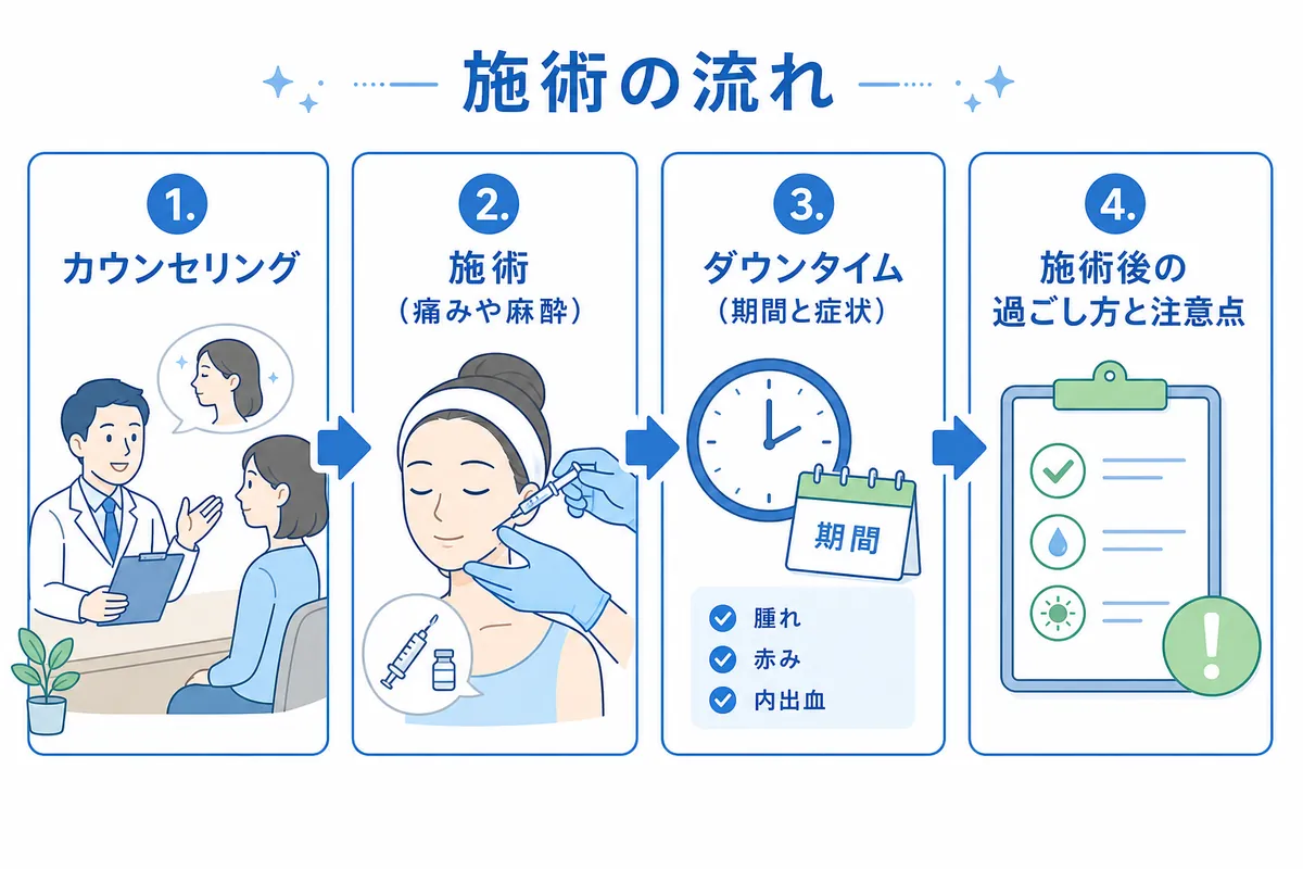 プルリアルシルクの施術の流れとダウンタイムの目安
