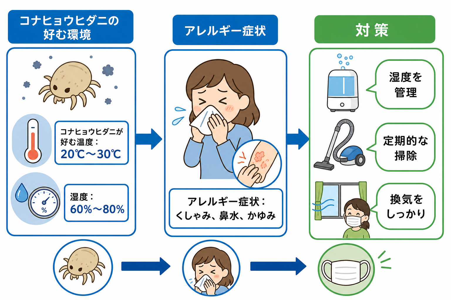コナヒョウヒダニが好む環境と対策の基本4原則