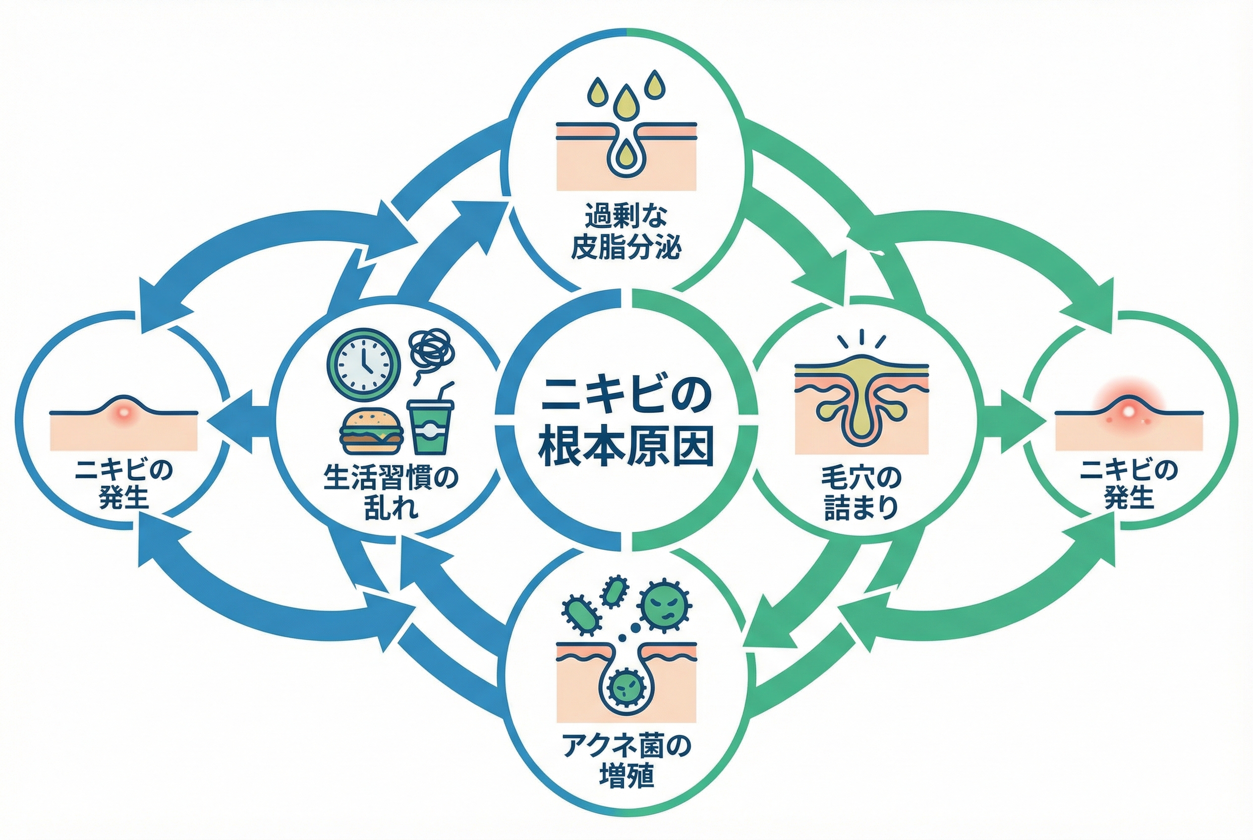 ニキビ（尋常性ざ瘡）ができる4つの根本原因