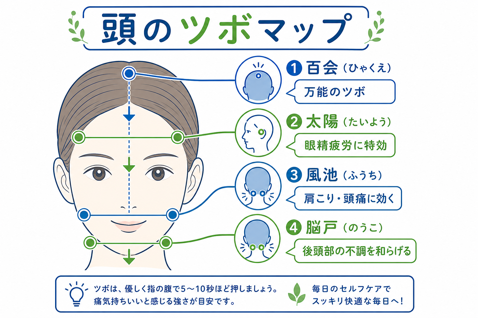 【図解】頭のツボ完全マップ！位置と名称を徹底解説