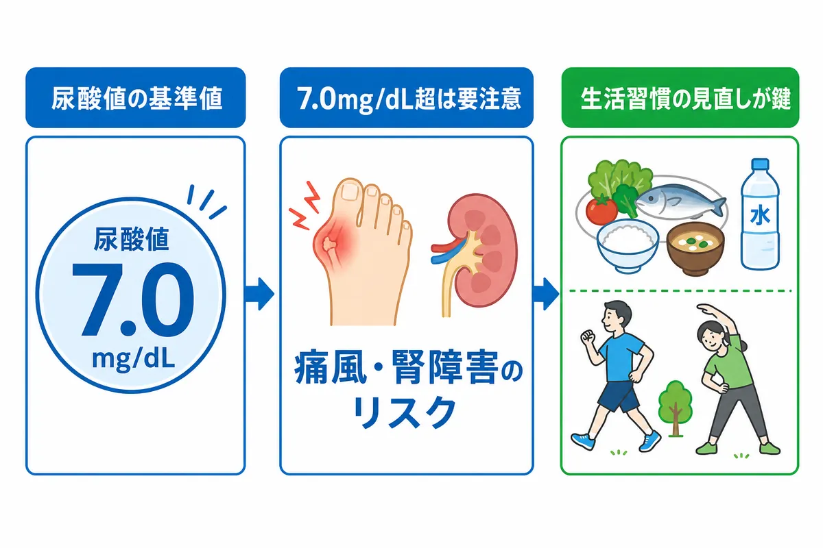 尿酸値の基準値とは？性別・年齢でどう違う？