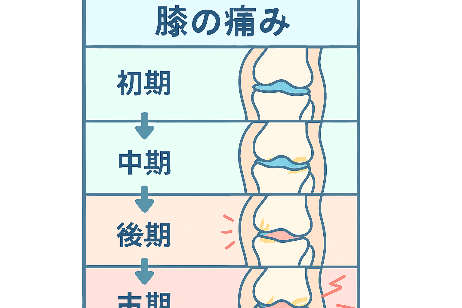変形性膝関節症の進行段階と症状の変化