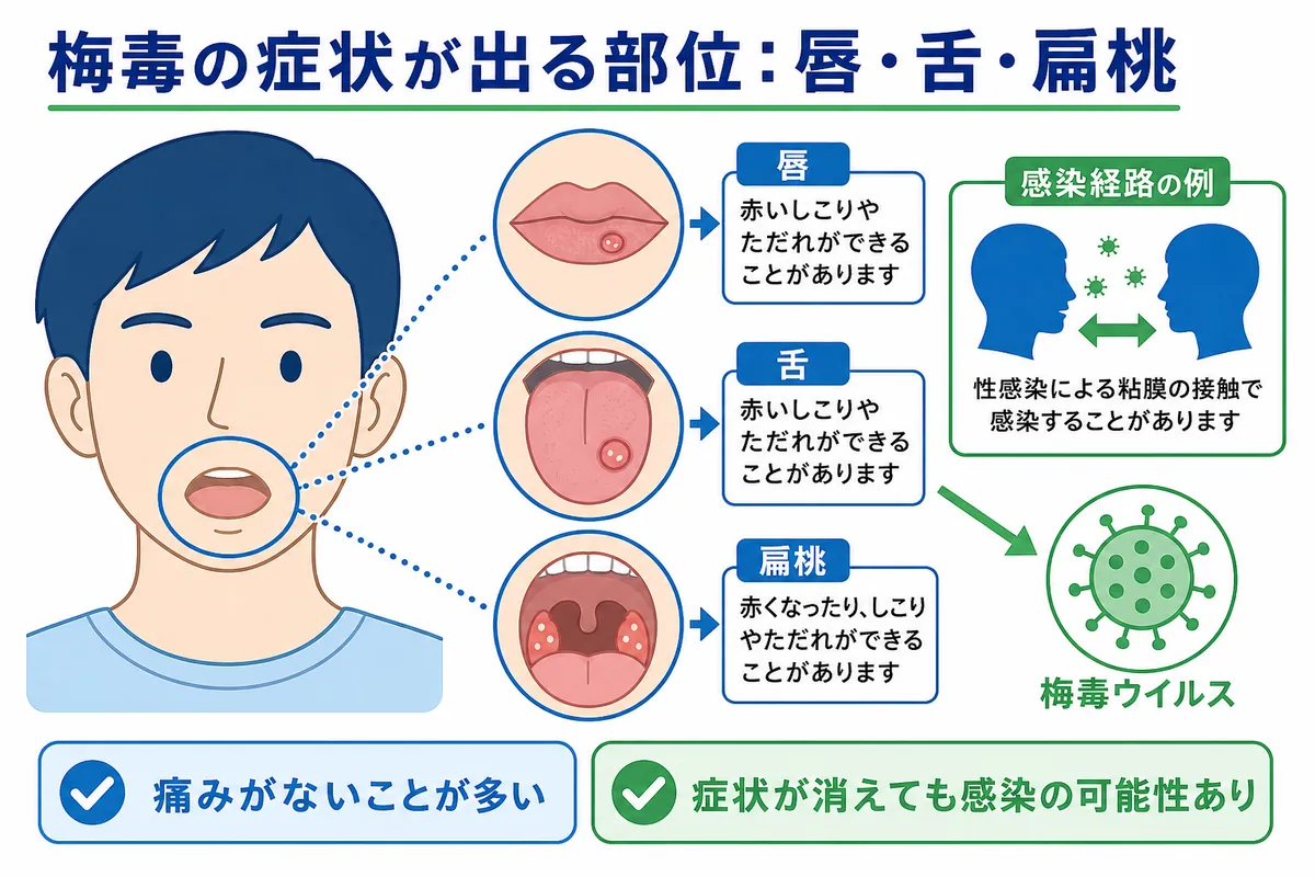 口やのどに出る梅毒の症状の特徴