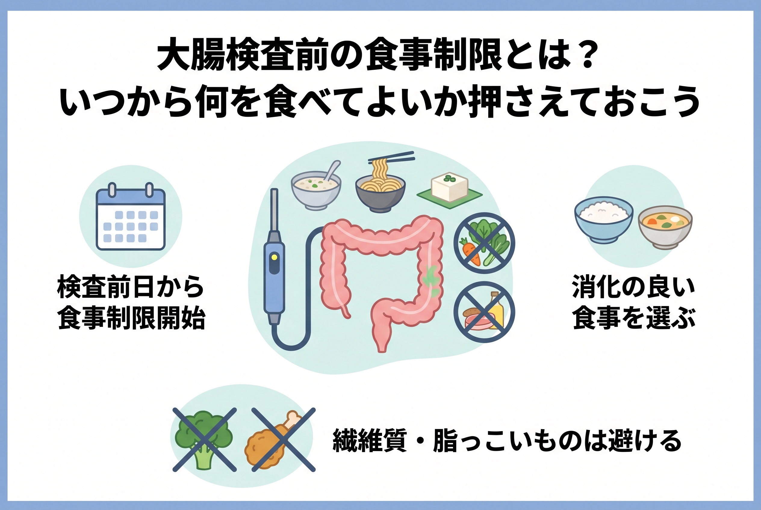 大腸検査前の食事制限とは？いつから何を食べてよいか押さえておこう