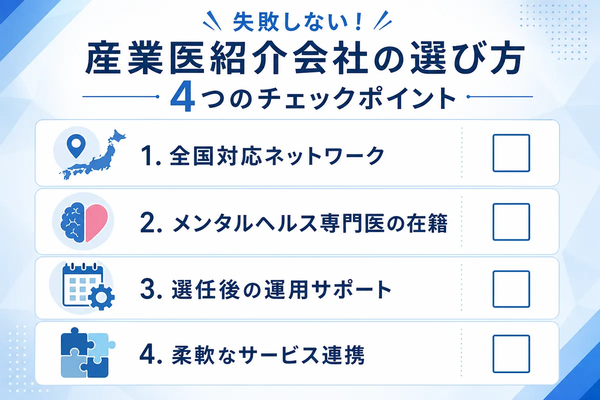 産業医の選任で失敗しないために。依頼先を選ぶ4つの確認点