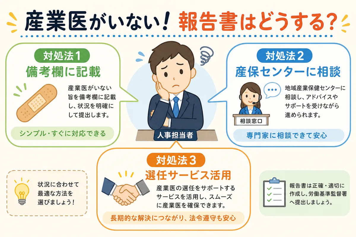 【産業医がいない場合】報告書の「産業医欄」はどう書く?3つの対処法