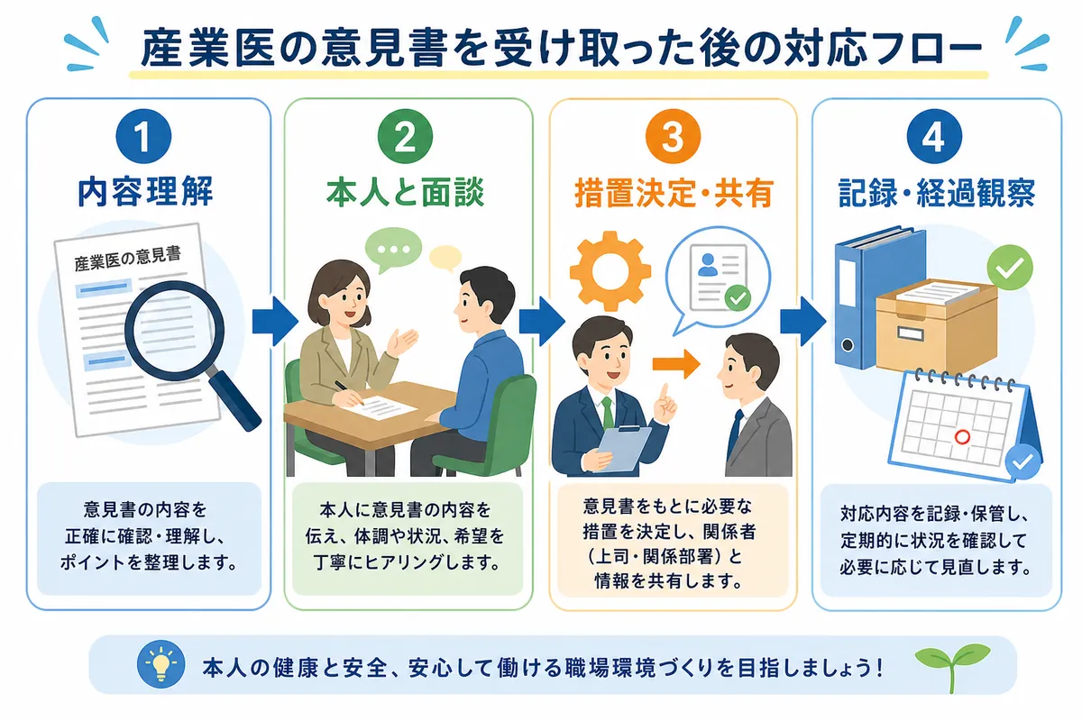産業医の意見書を受け取った後の対応フロー【4ステップで解説】