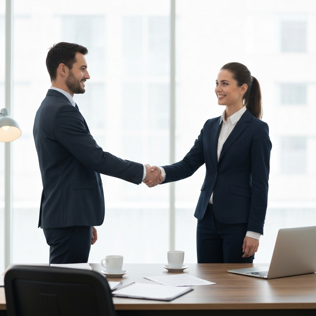 Two business partners shaking hands