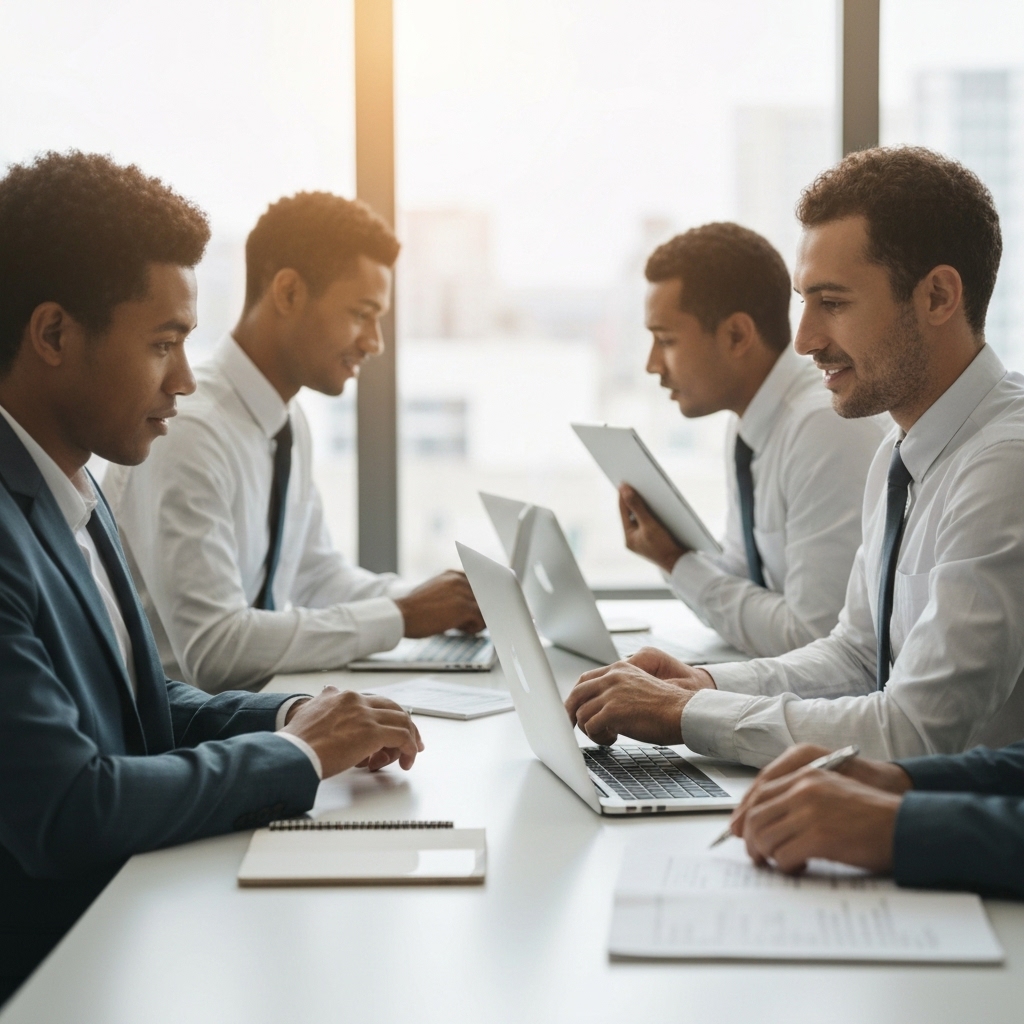 Business professionals collaborating virtually