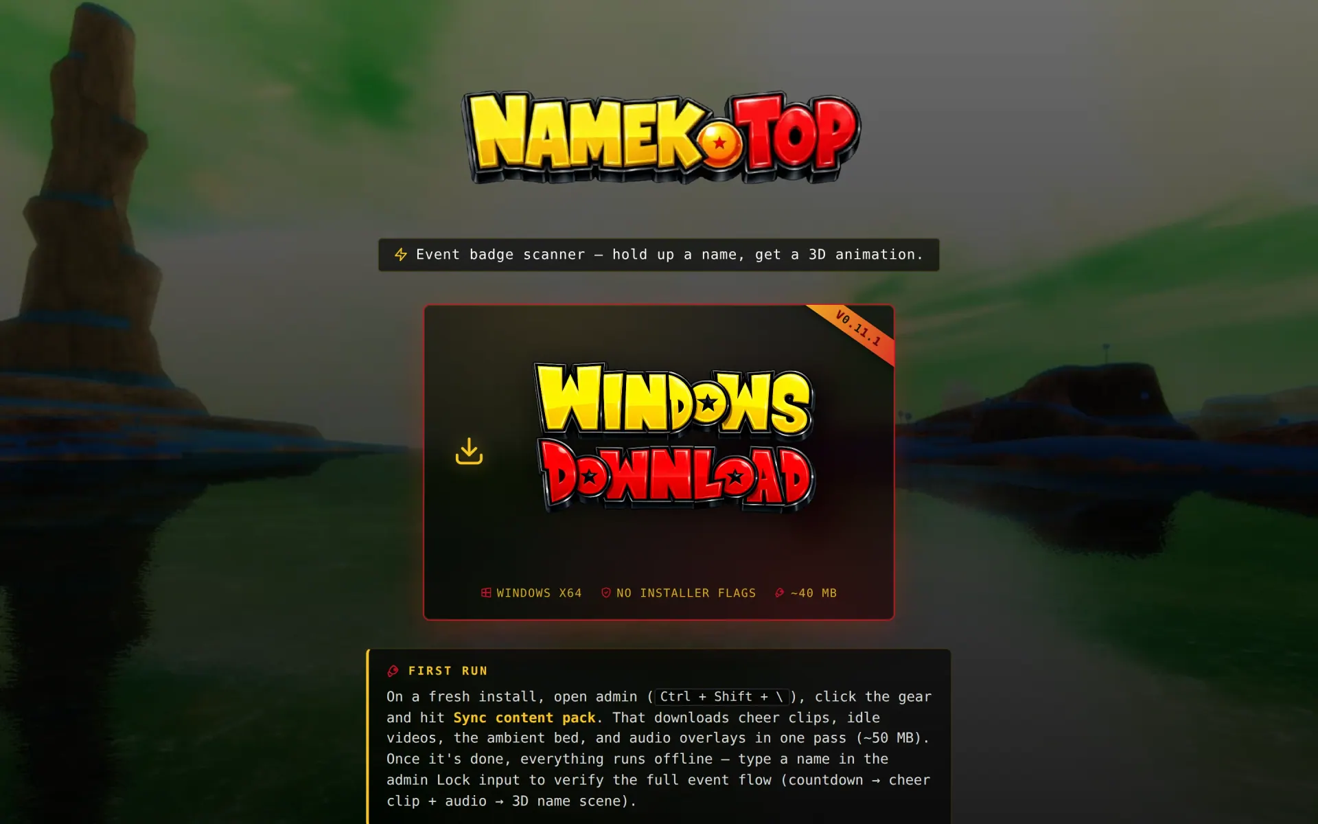 Namek — Event badge scanner — hold up a name, get a 3D animation.