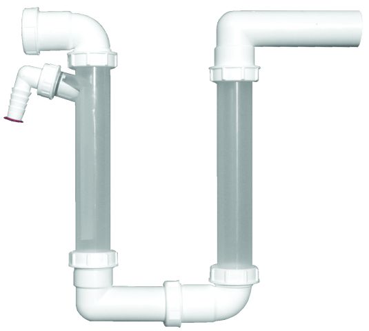 Kondensatsiphon DN40 waagrecht x DN40 waagrecht mit transparenten Standrohren