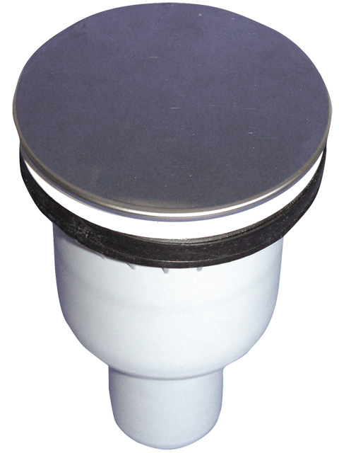 Brausetassensiphon DN50 senkrecht für Ablauföffnungen d 90mm mit Abdeckplatte Edelstahl d 114mm