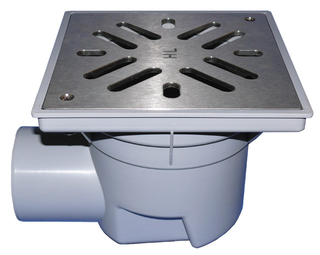 Perfektablauf DN110 waagrecht mit Wassergeruchsverschluss, 244x244mm / Edelstahlrost 226x226mm – HL Hutterer & Lechner Produkt