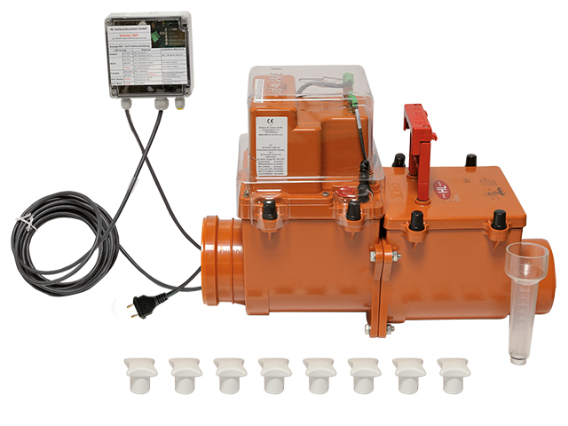 Rückstauverschluss DN110 mit elektronisch geregelter Klappe, zusätzlicher Edelstahlklappe und Handabsperrung, mit PC-Anschlussmöglichkeit – HL Hutterer & Lechner Produkt