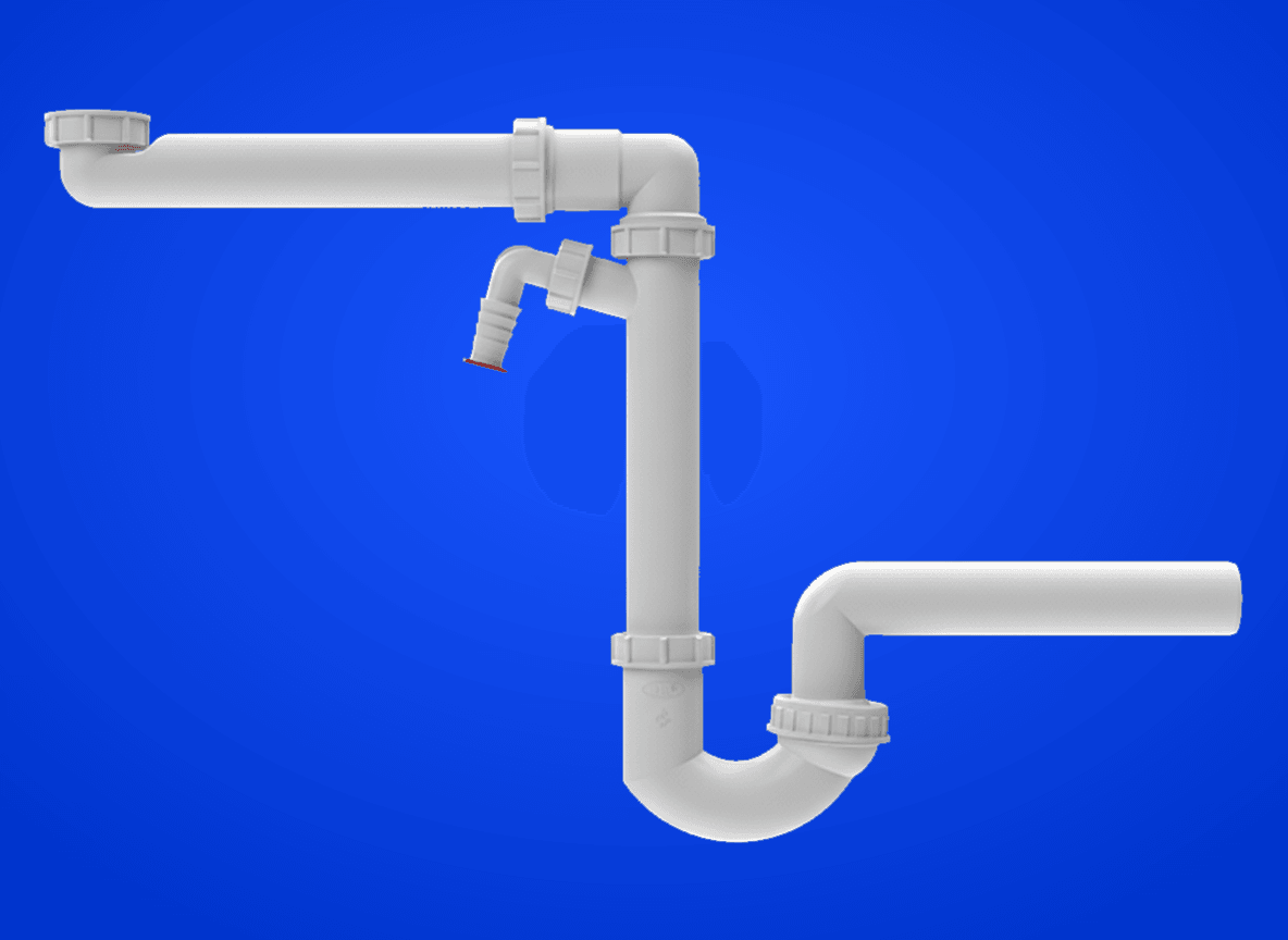 Raumsparsiphon DN40x6/4" mit Kugelgelenk und Waschgeräte-Anschluss