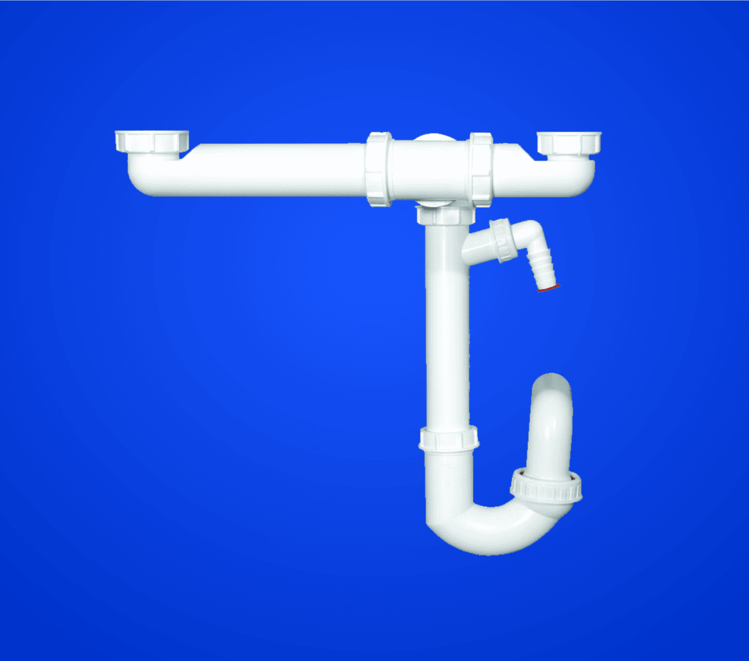 RaumsparSiphon DN40x6/4" mit Kugelgelenk, Waschgeräte-Anschluss und Ablaufverbindung DN40x6/4"