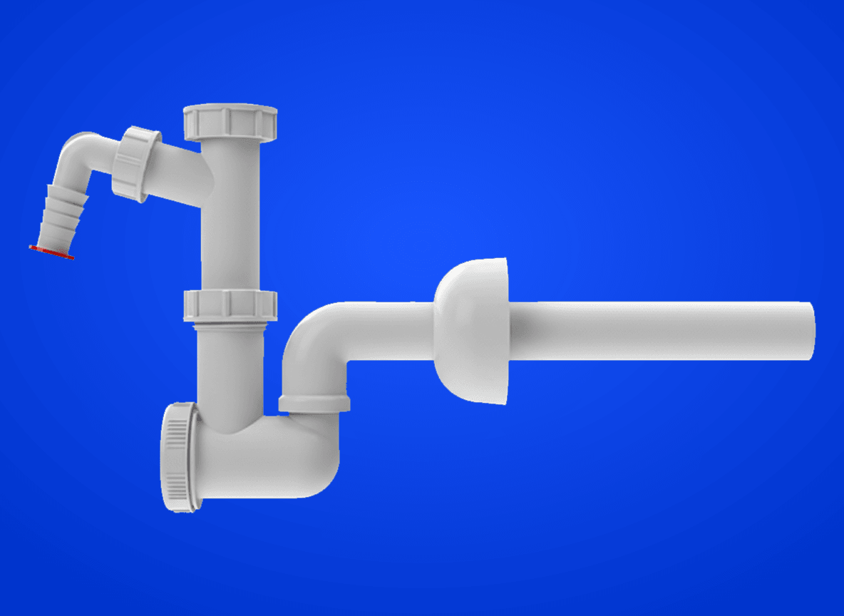 Waschtisch-Siphon DN32x5/4" mit Waschgeräte-Anschluss, Reinigungseinsatz und Rosette. Abgangsbogen drehbar