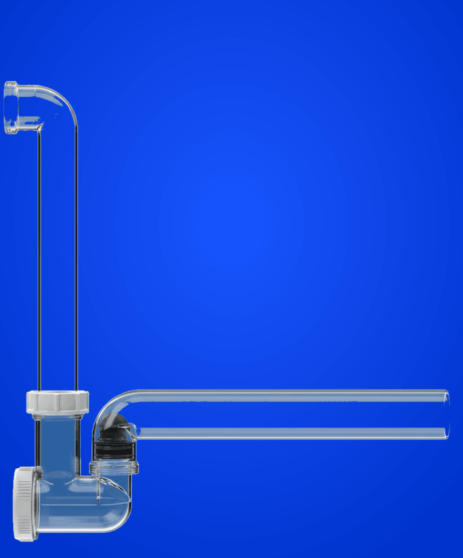 Kugel-Kondensatsiphon DN40 transparent, Abgang waagrecht mit Anschluss 5/4" bzw. d 12-18 mm Rohr, für saugseitige Anwendung