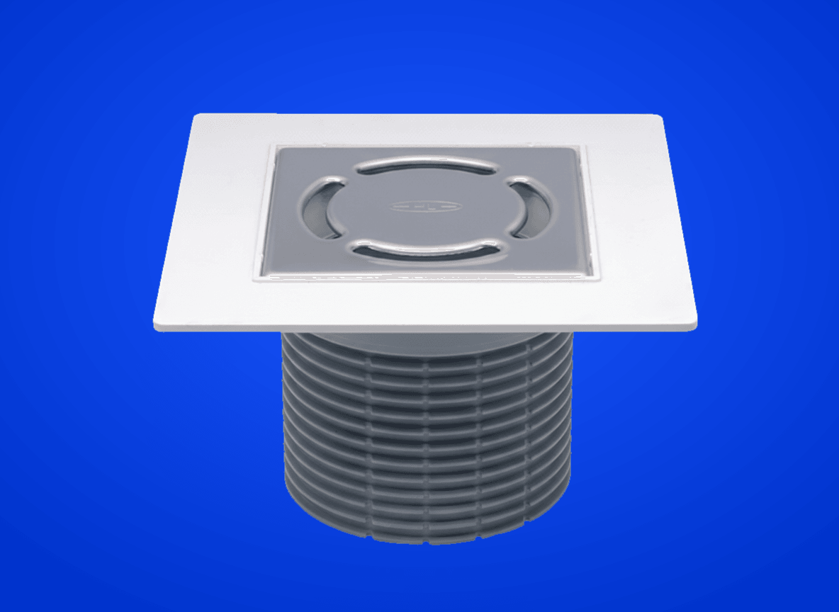 Aufsatz d 110mm mit PVC-Kragen 185x185mm / Edelstahlrost 115x115mm