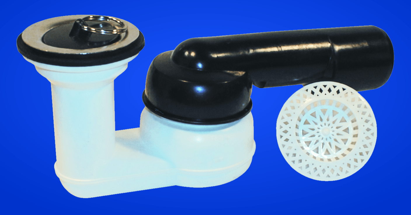 Brausetassensiphon DN40/50x6/4" waagrecht mit Kugelgelenk, Ventilteller 6/4", Haarfangsieb HL526 und Ventilstopfen