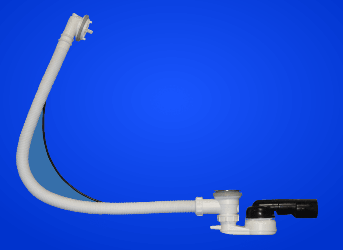 BDW-Ab- und Überlaufgarnitur 6/4 Zoll mit Kugelgelenksiphon DN50/40 inkl. Schlauchanschluss 8-13mm sowie Bowdenzug 60cm, ohne Sichtteile