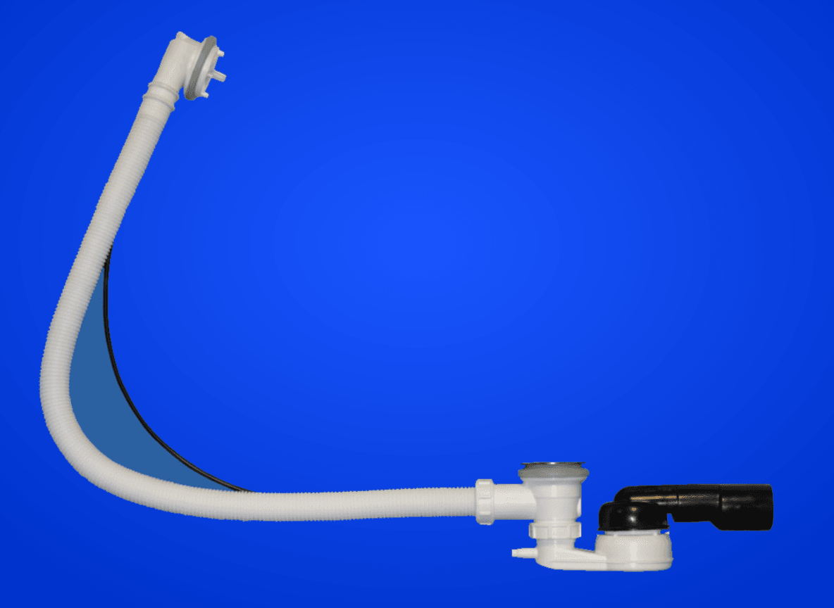 BDW-Ab-und Überlaufgarnitur 6/4 Zoll mit Kugelgelenksiphon DN50/40 inkl. Schlauchanschluss 8-13mm sowie Bowdenzug 80cm, ohne Sichtteile