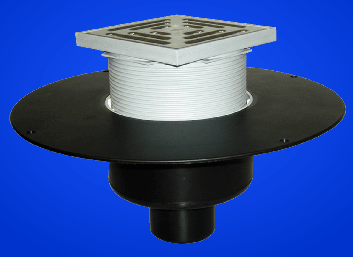 Dachablauf DN110 senkrecht mit PP-Kragen und Heizung (10-30W/230V). Begehbar - 148x148mm / 137x137mm