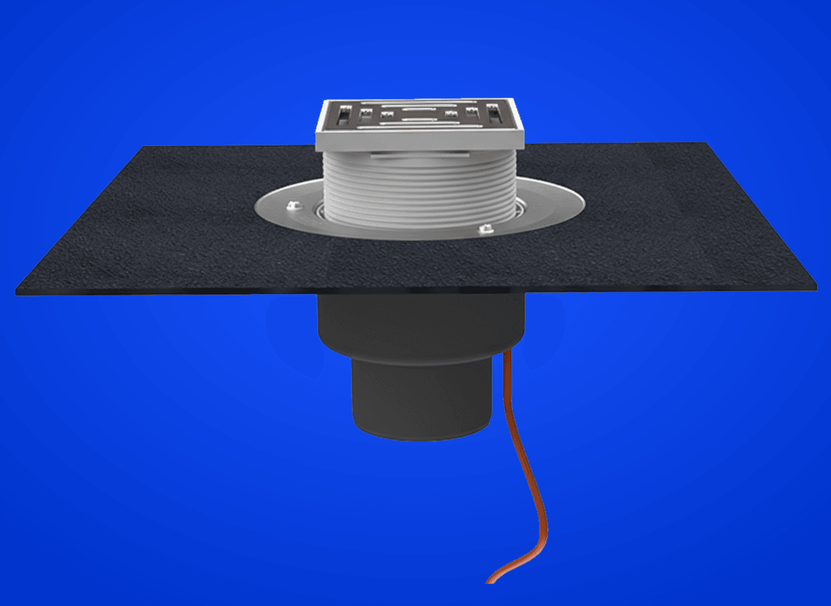 Dachablauf DN110 mit Bitumenmanschette und Heizung (10-30W/230V). Begehbar - 148x148mm / 137x137mm