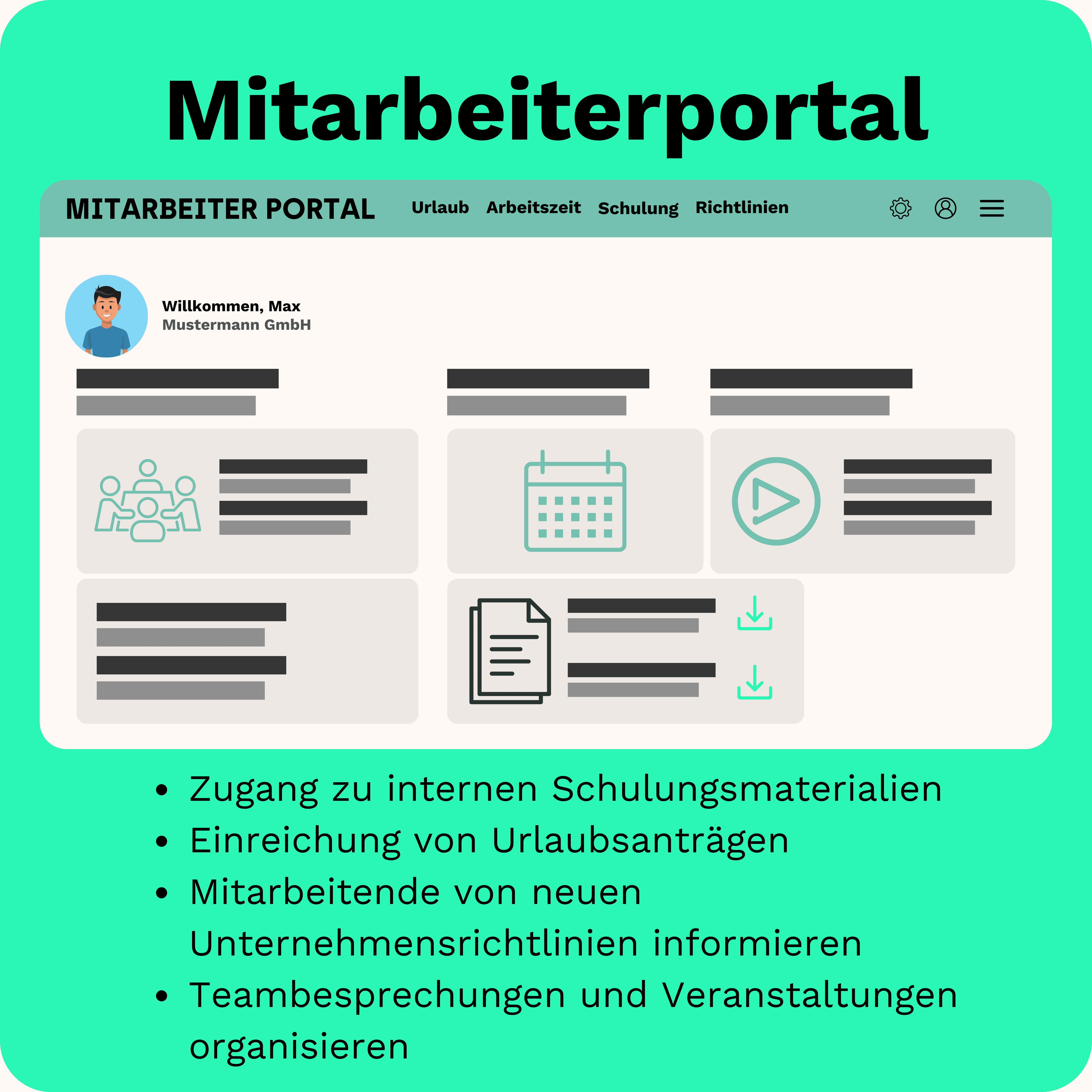 Darstellung Mitarbeiterportal und Funktionalitäten