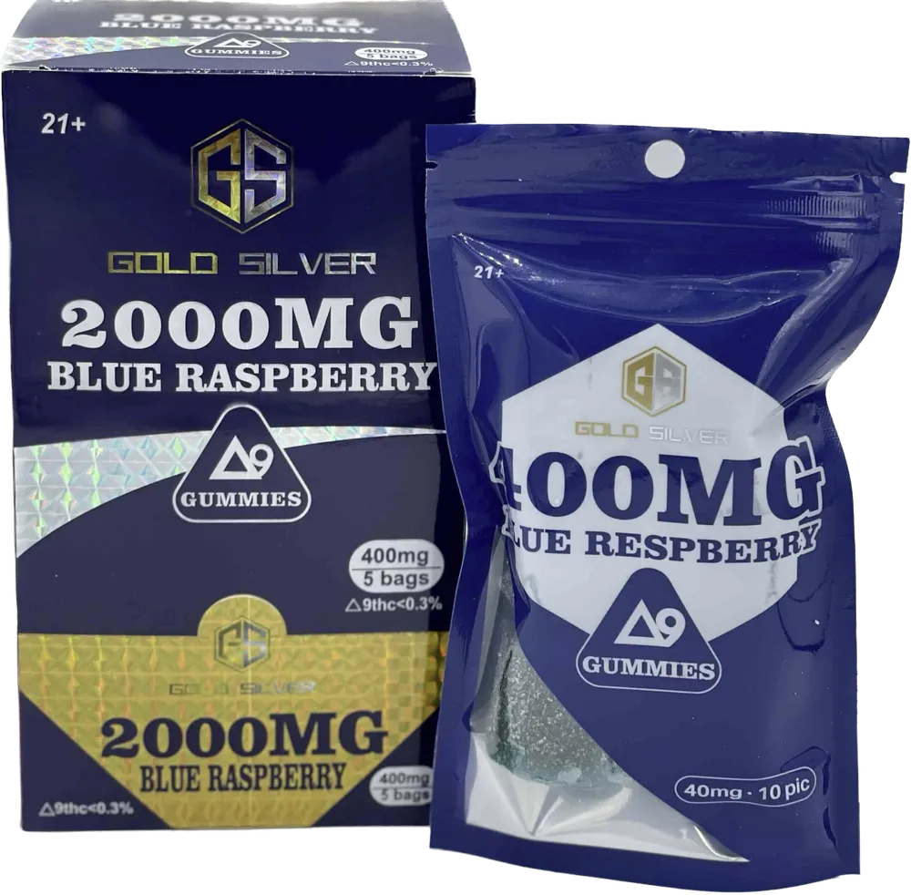 Gold Silver Delta 9 Gummies 400mg Bag - Blue Raspberry