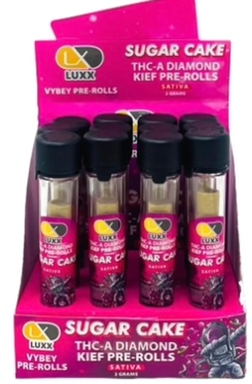 Luxx Vibey THC A Diamond Kief 12-2g Pre Rolls Sugar Cake | 2g Sativa: Sugar Cake