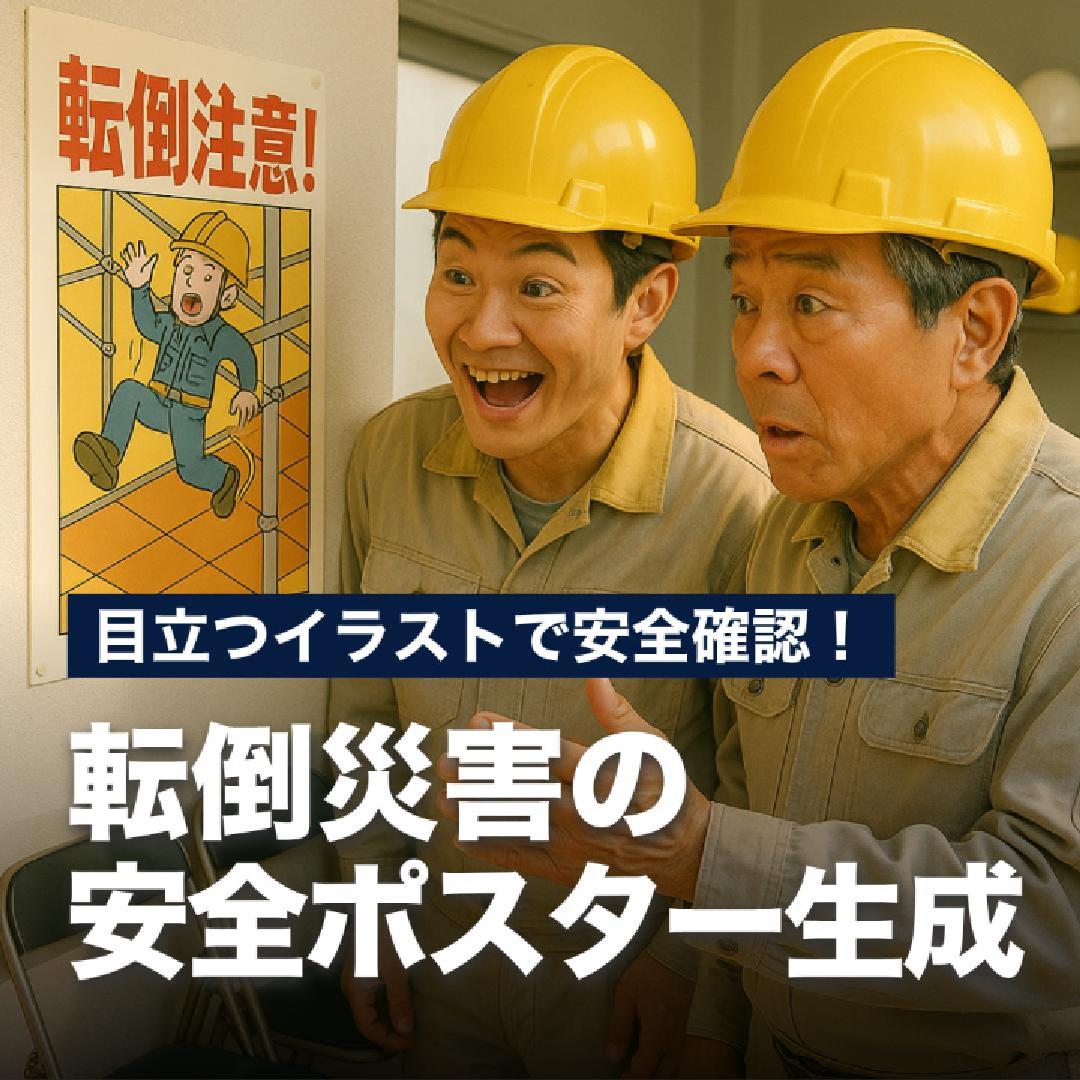 目立つイラストで安全確認！転倒災害の安全ポスター生成