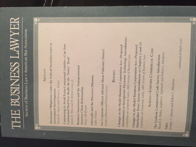 The Business Lawyer: August 2009, Volume 64, Number 4