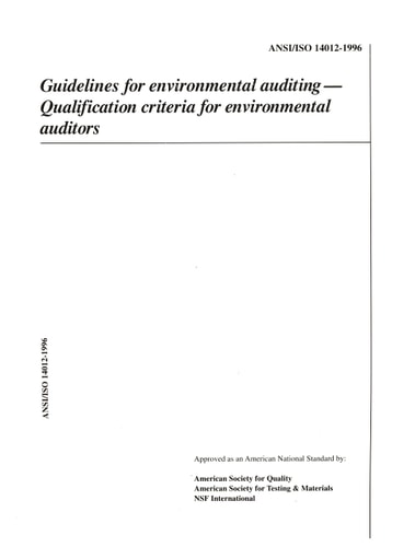 BS EN ISO 14012: 1996 Guidelines for Environmental Auditing