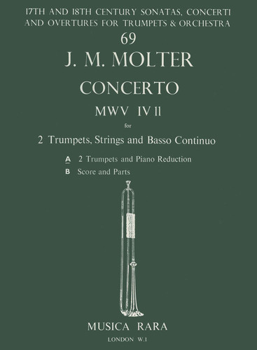 Partitions classique MUSICA RARA MOLTER JOHANN MELCHIOR - CONCERTO IN D MWV IV/11 - 2 TRUMPET, PIANO Trompette
