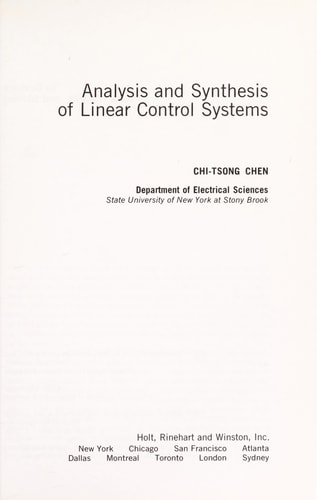 Analysis and synthesis of linear control systems (HRW series in electrical engineering, electronics, and systems)