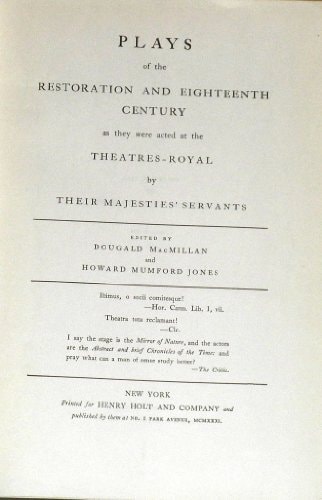 Plays of the Restoration & Eighteenth Century.