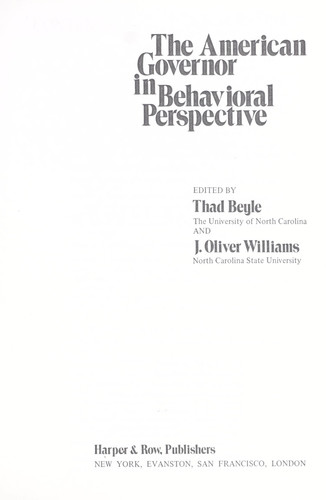 The American governor in behavioral perspective