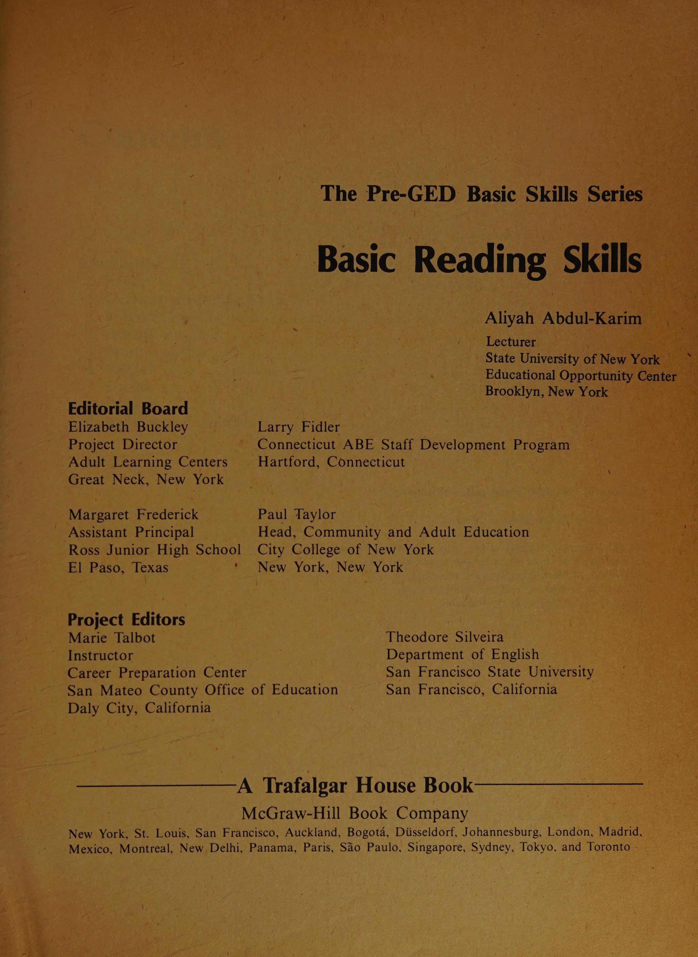 Basic reading skills (The Pre-GED basic skills series)