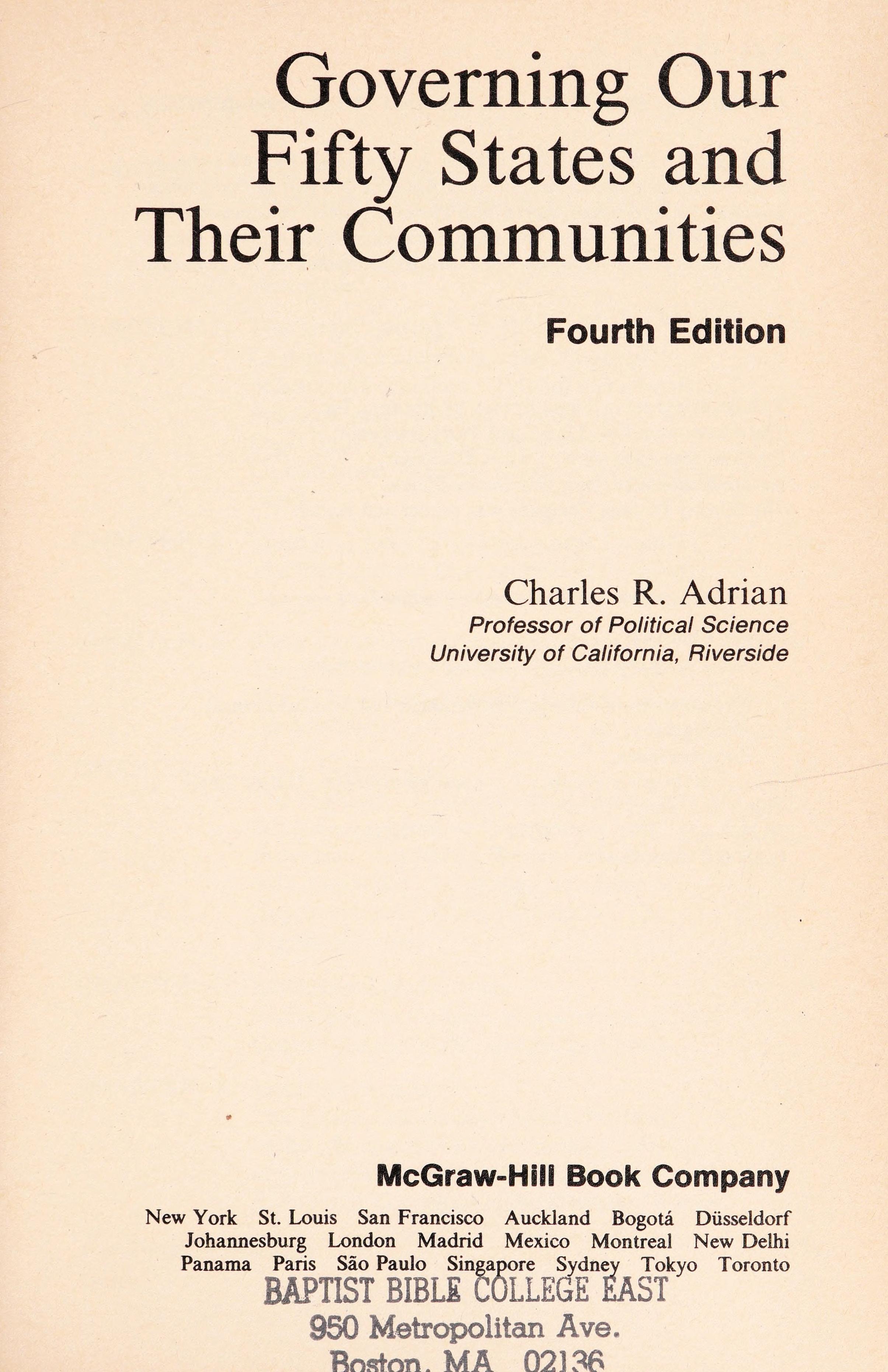 Governing Our Fifty States and Their Communities