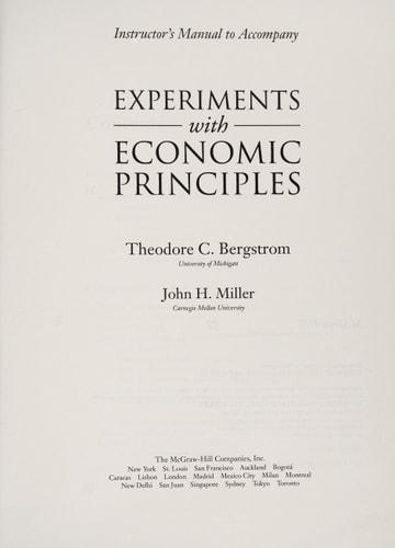 Instructor's Manual: Im Experiments with Economic Principles