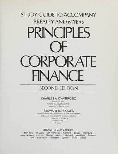 Principles of Corporate Finance: Study Guide to Accompany Brealey and Myers