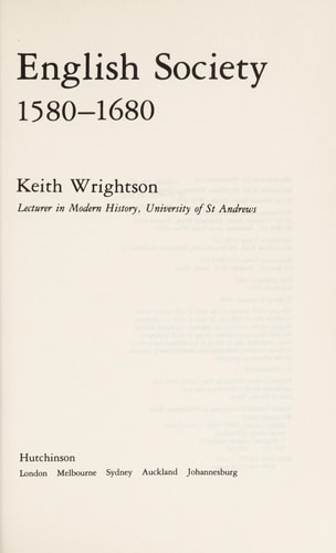 English society, 1580-1680 (Hutchinson social history of England)